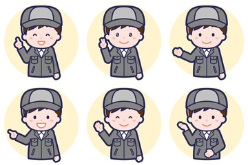 男性工場作業員のポーズセット_03