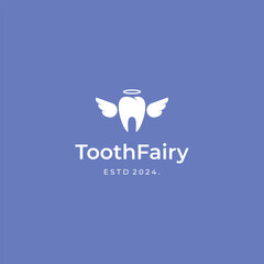 Tooth fairy modern logo isolated on blue background. Tooth fairy logo concept modern style