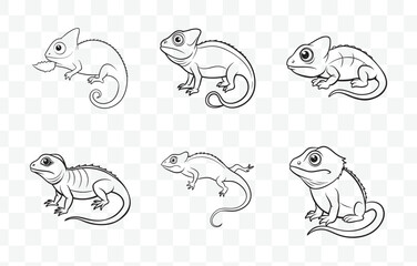 Print Detailed Chameleon Line Art Vector Set for Designers and Illustrators with High Quality and Intricate Design Elements