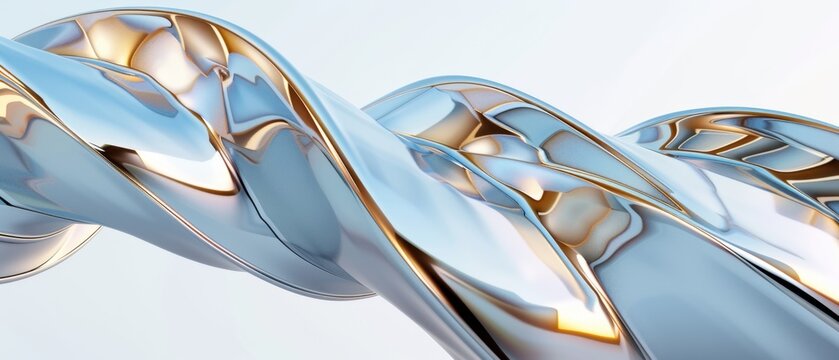Abstract metallic twisted shapes with a smooth and reflective surface, showcasing modern and futuristic design elements.