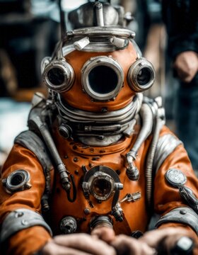 scaphandrier end project 18th taucheranzug suit diving draft helmet diver technique freighter technology retro coral