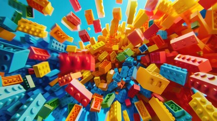 Fototapeta premium Colorful Plastic Bricks Explosion