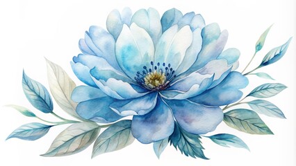 Delicate, intricately detailed, soft blue watercolor flower with gentle strokes and subtle texture, ideal for graphic design and creative projects.