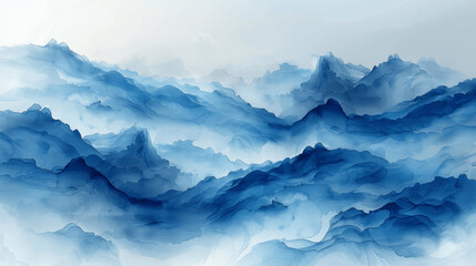 Abstract Blue Watercolor Waves with Organic Shapes and Soft Edges