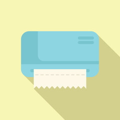 Blue wall mounted air conditioner cooling a room, flat design icon with long shadow