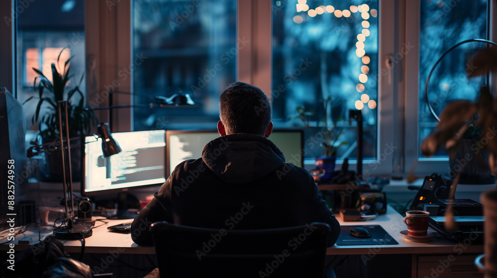 Poster ethical hacker or cyber security expert working on computer