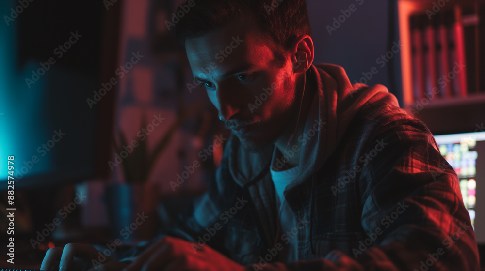 Poster ethical hacker or cyber security expert working on computer