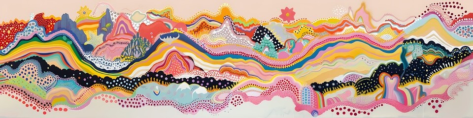 Colorful abstract painting with vibrant colors and intricate patterns
