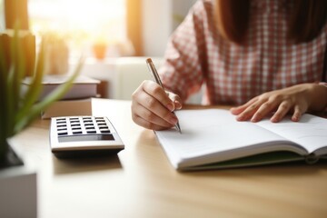 Hand doing home accounting writing book pen.
