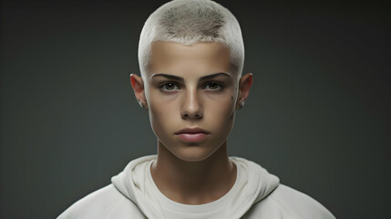 Portrait of a Young Person with Blonde Buzz Cut
