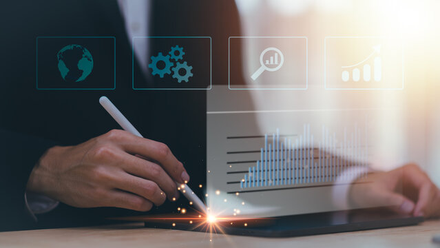 entrepreneur showing SEO concept ,optimization analysis tools , search engine rankings ,social media sites based on results analysis data ,Website Search Optimization ,nteresting web rankings