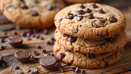 Stack of freshly baked chocolate chip cookies