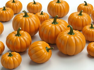 A group of pumpkins against a white background, perfect for fall or autumn themes.