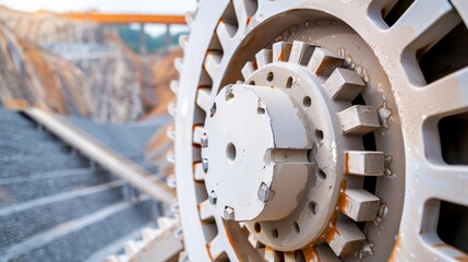 Advanced aggregate crushing apparatus, intricate machinery components, demonstrating high-tech industrial processing and precision