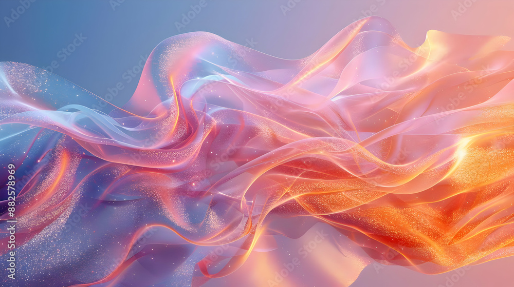 Poster Abstract Background with Shimmering Gold and Pink Waves