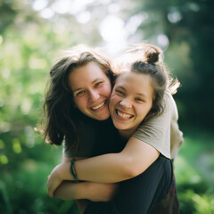 Naklejka premium friendship day picture of two friends hugging