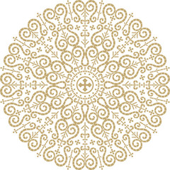 Vector gold round Yakut ornament. Endless circle, border, frame of the northern peoples of the Far East.