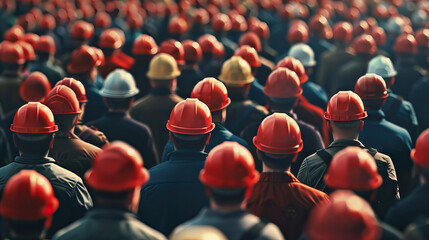 top view Labor union meetings and rallies with helmet hardhat for labor day background.