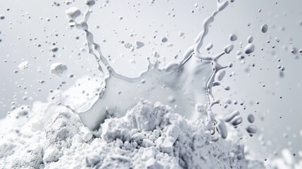 Obraz premium Cement powder blending with water, dramatic splash effect, capturing the intensity and movement of mixing materials for construction