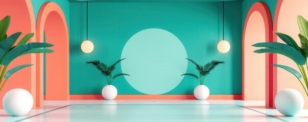 Architect-designed futuristic space, decor details, flat design illustration