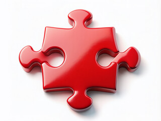 Vibrant red puzzle piece isolated on a clean white background, providing ample space for text, logos, or other design elements to be seamlessly integrated.
