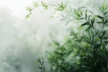 Green Leaves Watercolor Abstract Background