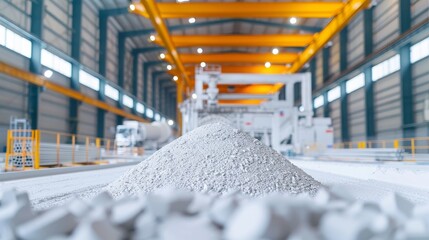 Modern concrete manufacturing facility, showcasing advanced machinery and production lines, highlighting efficiency and industrial precision