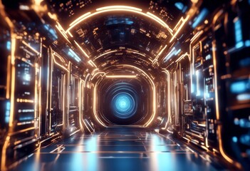 Obraz premium rendering abstract design background sci fi 3d technology futuristic three-dimensional modern dark light digital