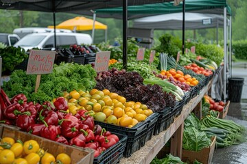 A vibrant scene showcasing the abundance and diversity of fresh produce available at a farmers market.