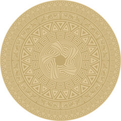 Native American vector round gold pattern. Geometric shapes in a circle. National ornament of the peoples of America, Maya, Aztecs, Inca