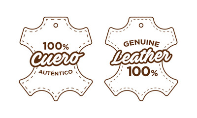 100% cuero auténtico en español e inglés. Etiqueta