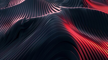 Black and Red Abstract Technology Background with Diagonal Lines and Stripes, Featuring Dark Geometric Shapes and a Metallic 3D Effect, Enhanced by Gradient Light and Subtle Glow for a Modern and Futu