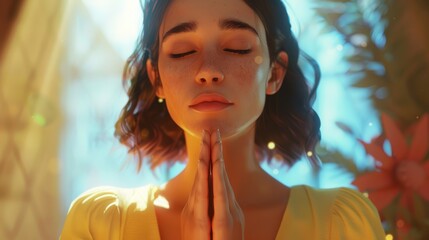 Illustration of a woman praying to God, having a faith illustration