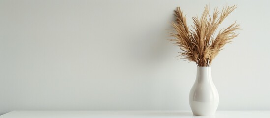 Minimalist White Vase with Dried Flowers on a White Table