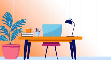 Fototapeta premium Startup founder's desk, cluttered yet inspirational, early morning, direct light, personal touches isolated on soft plain pastel solid background
