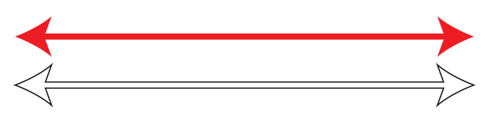 Horizontal dual thin long straight double ended arrow. eps 10. different colour. Dual semi circle arrow. Vector illustration. Semicircular curved thin long double ended arrow.