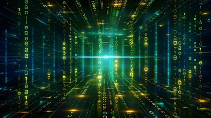 Abstract futuristic background illustrating data transfer in cyberspace, featuring high-tech elements and digital connections symbolizing advanced technology concepts and innovation.


