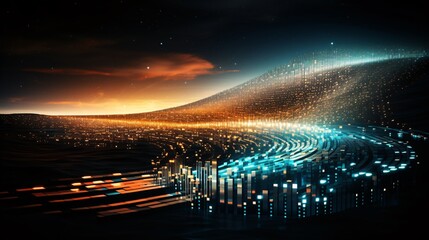 Abstract image of binary code flowing through a digital landscape