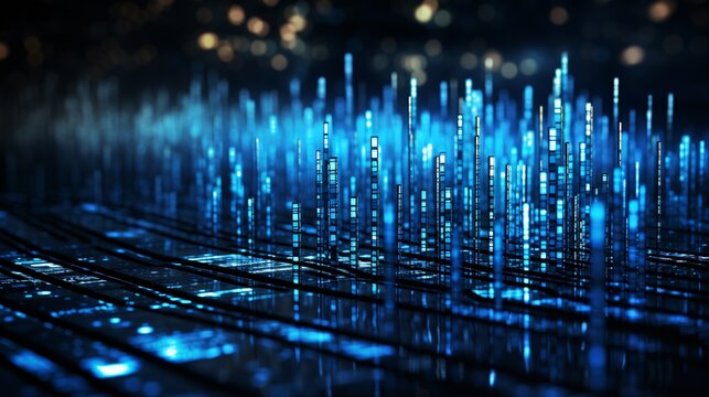 Abstract image of data streams and binary code in a digital network