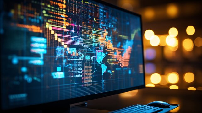 Close-up of computer screen displaying big data processing