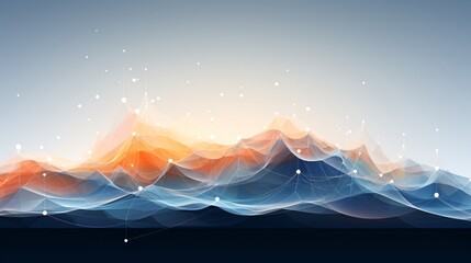 Abstract digital landscape with data points and flowing lines