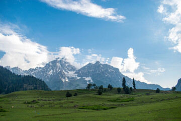 Landscape in the Himalayas view from the top of Sonmarg, Nepal Kashmir valley in the Himalayas region mountain and snow. hiking concept Nature camping, India.