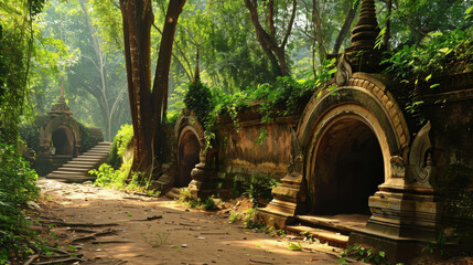 A tranquil scene at Wat Umong, with its ancient tunnels and serene forest surroundings