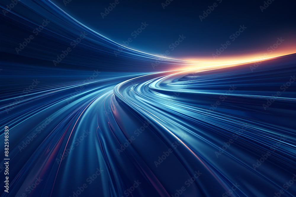Fototapete abstract digital art - dark blue fluid special effect with magic of moving fast motion light on wind