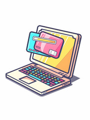 3D Flat Icon Digital Card on Laptop Concept with Clean White Background   Isolated Digital Card Displayed on Laptop Screen Design