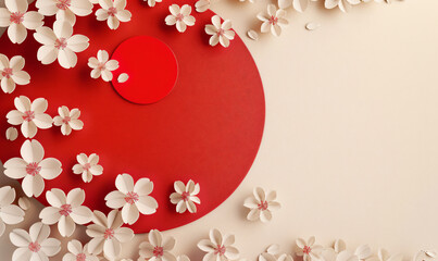 Red Circle and White Flowers Background.