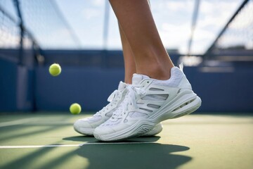 a pair of lightweight tennis shoes on a tennis court