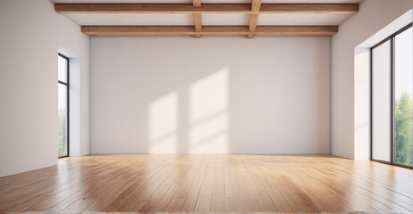 Minimalist Chic: Clean White Wall and Wooden Floor Space
