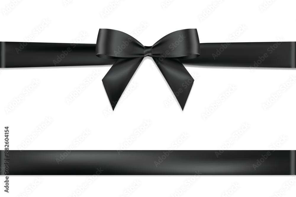 Poster black bow horizontal ribbon realistic shiny satin vector for decorate your greeting card or website 