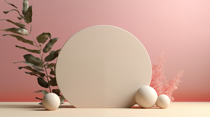 Fototapeta premium 3D scene podium and flower in vase with pink background